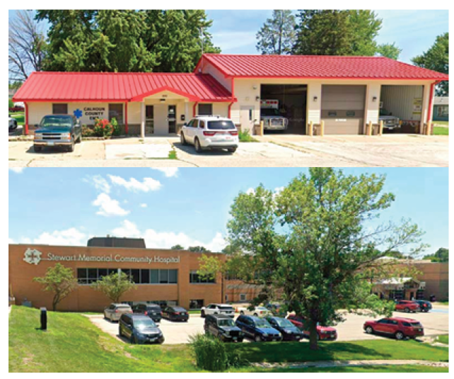 Exterior shots of both buildings